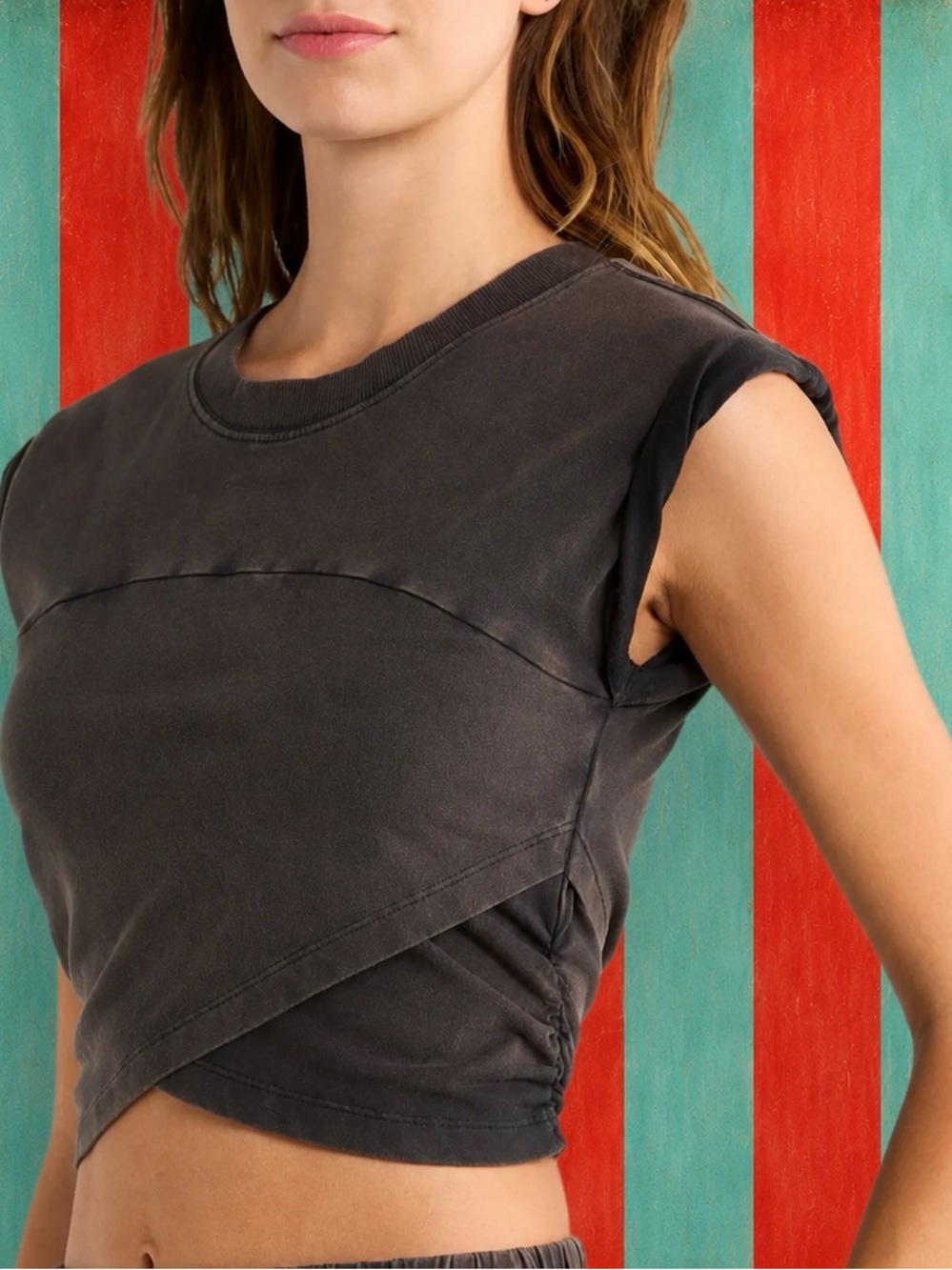 FP Movement by Free People Charcoal Twist-Front Cropped Tank